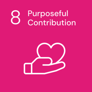Icon of a hand giving a heart for Goal 8, representing Purposeful Contribution